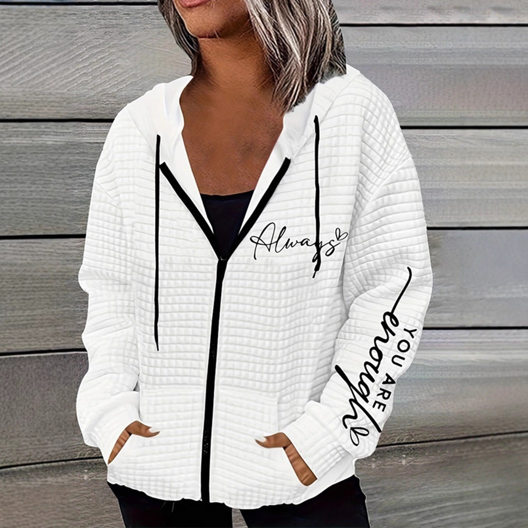 Damen nan oversized Kapuzenjacke mit Reißverschluss, handgeschriShopnoryener Typo-Applikation und Kontrast-Eingrifftaschen