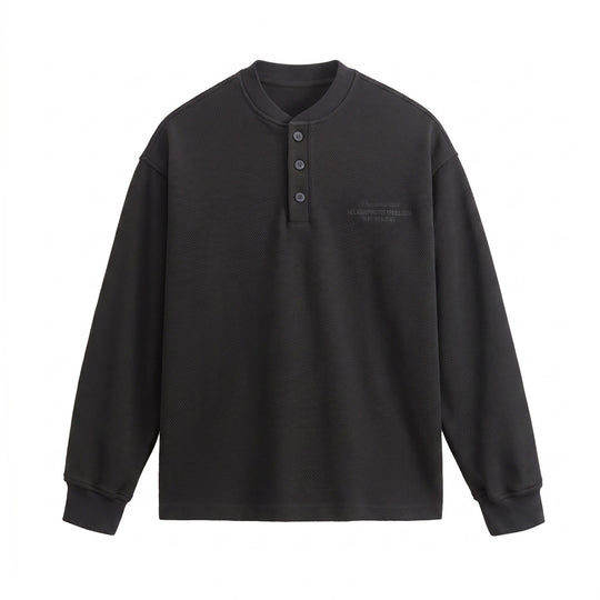 Unisex Strukturierter Henley-Pullover mit Knopfleiste und geripptem Stehkragen Shop Nory