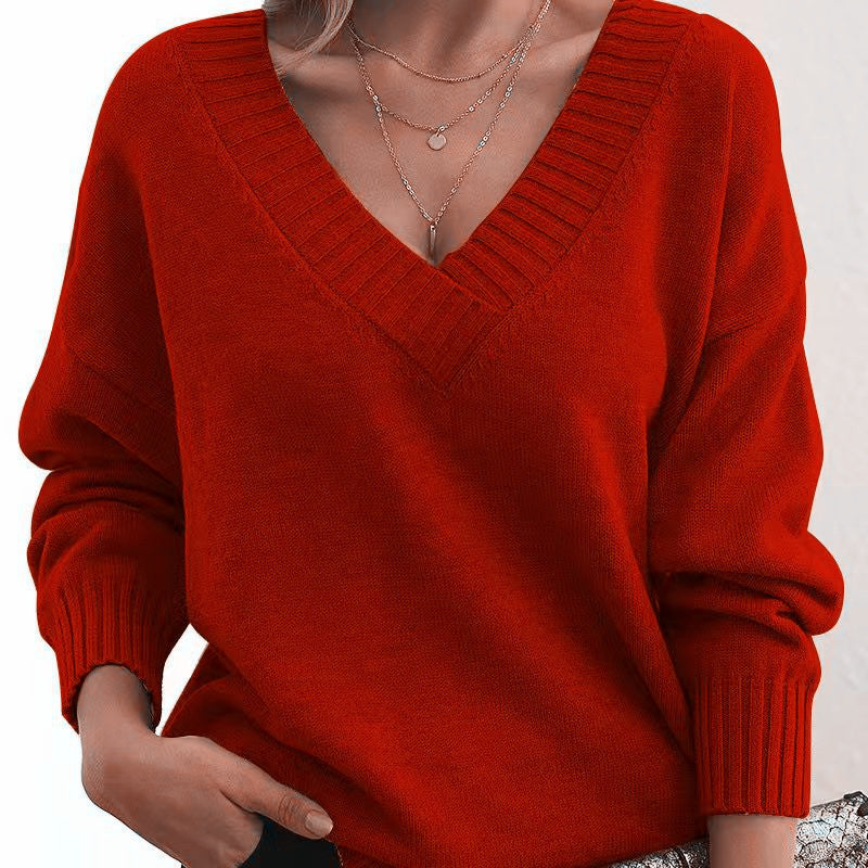 Damen nan Oversized V-Ausschnitt Strickpullover mit gerippten Bündchen Shop Nory