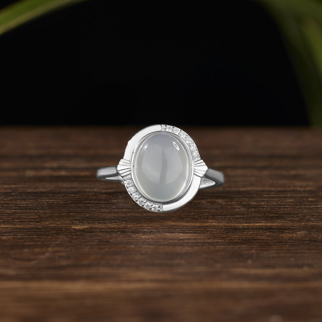 Damen eleganter Ring mit hochwertigem Mondstein und funkelnden Zirkonia Shop Nory