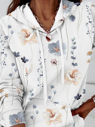 Damen Kapuzenpullover mit floralem Print und Kängurutasche Shopnory