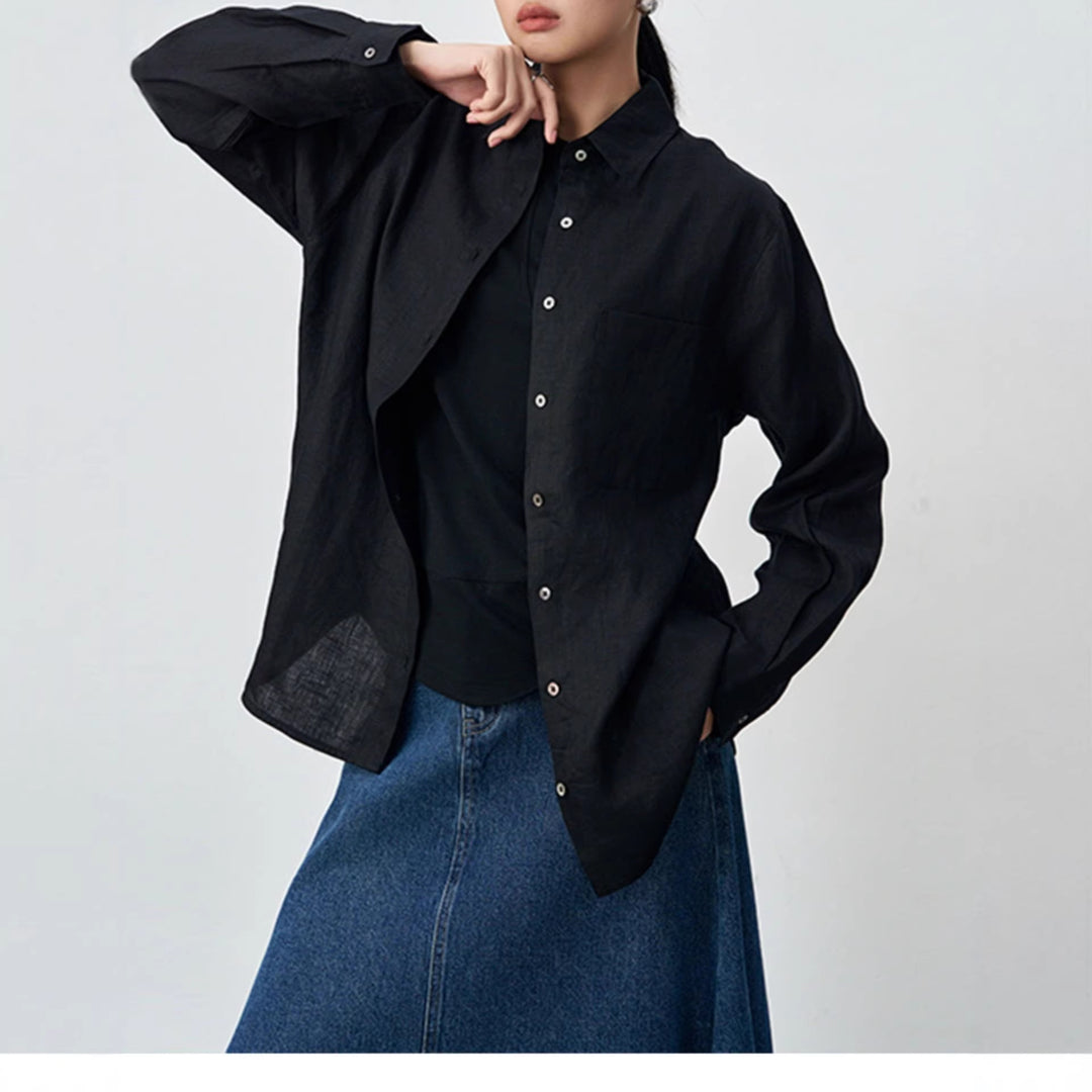 Damen Hochwertige Leinenbluse mit langen Ärmeln Shop Nory