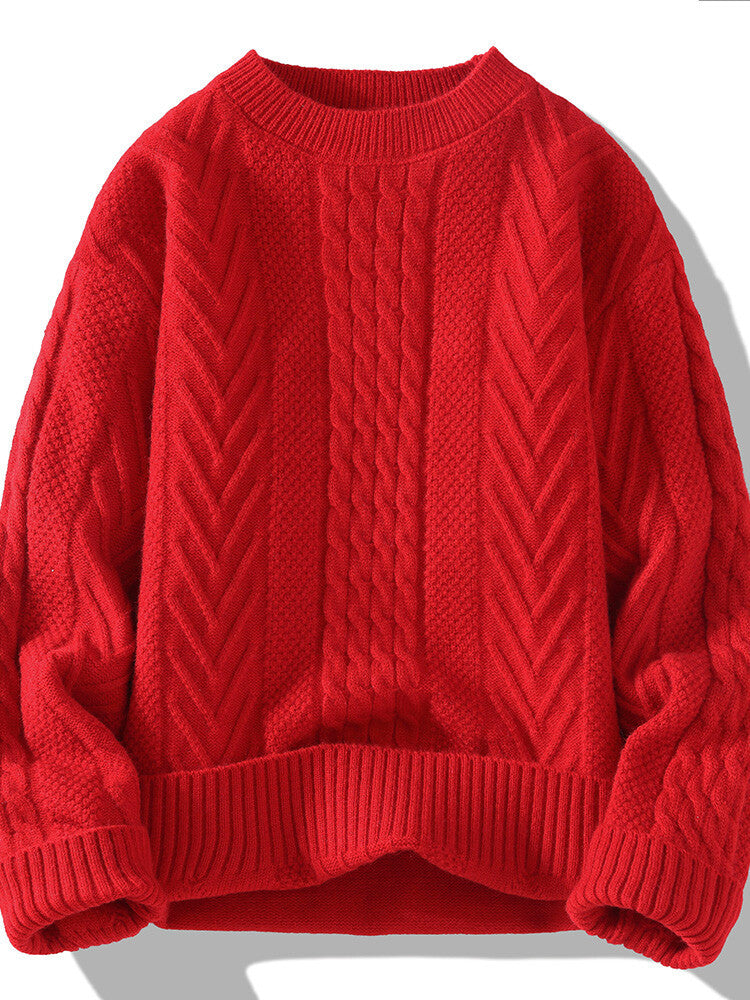 Herren Grobstrickpullover mit Zopfmuster und lässigem Schnitt