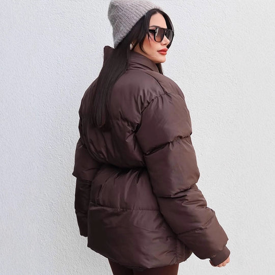 Damen Gesteppte Taillierte Steppjacke mit Schalkragen und Bindegürtel Shop Nory