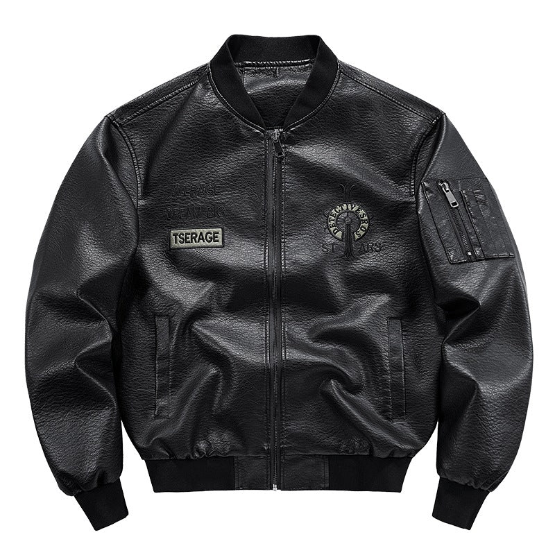 Herren Modische Kunstleder-Bomberjacke mit Taschen Shop Nory