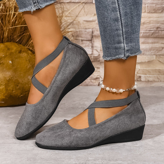 Damen Wedge-Ballerinas mit elastischem Kreuzband-Design und rutschfester Sohle