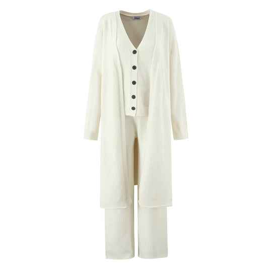 Damen Oversize Strick-Set mit Longcardigan, Knopf-Weste und weiten Hosen Shop Nory
