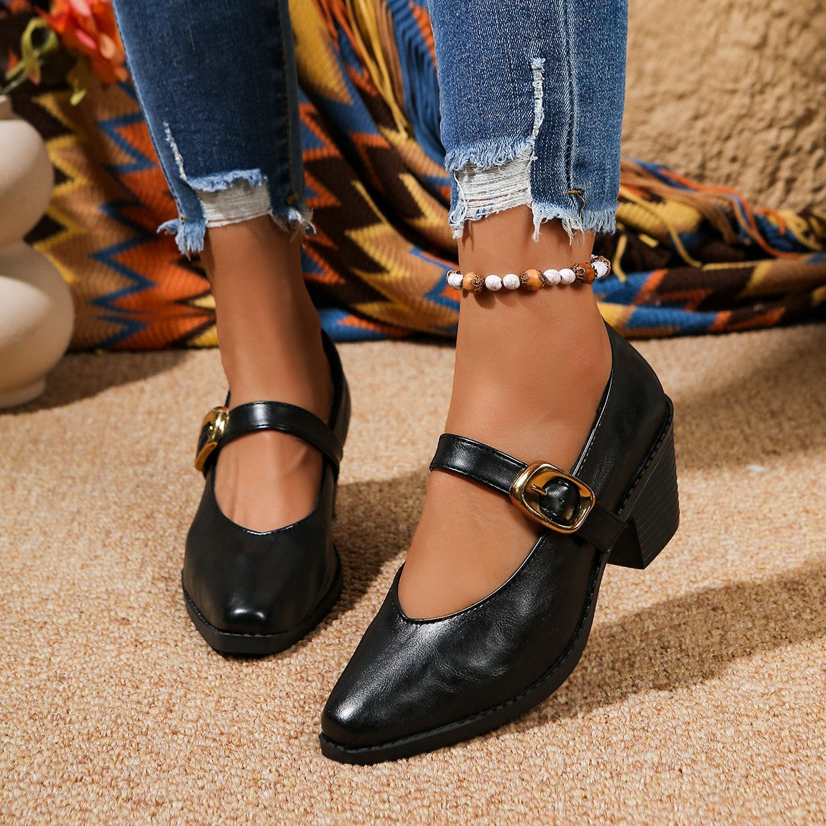 Damen Klassische Blockabsatzschuhe mit eleganter Schnallenverzierung Shopnory