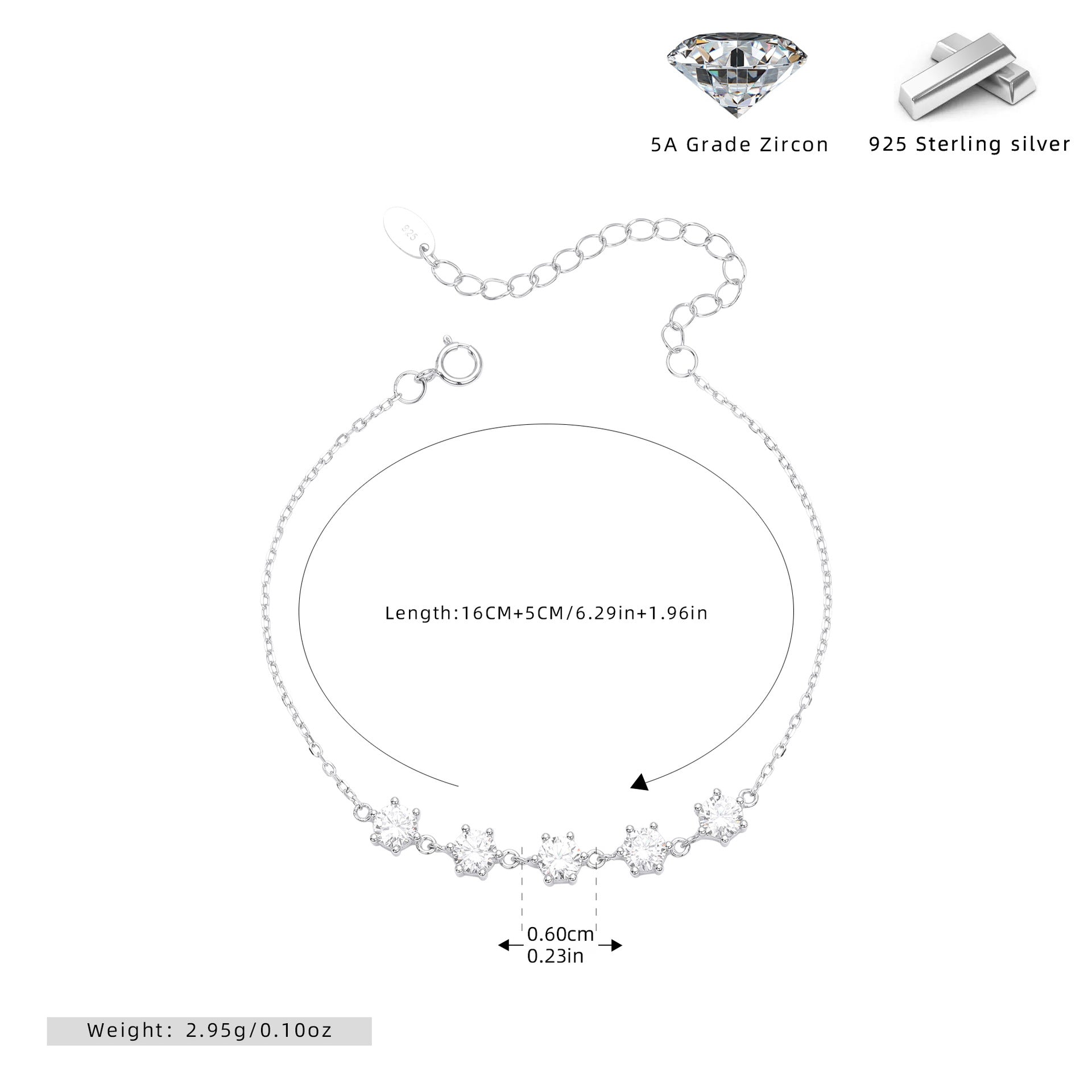 Damen Armband mit funkelnden 5A Zirkonsteinen aus hochwertigem 925 Sterling Silber Shop Nory