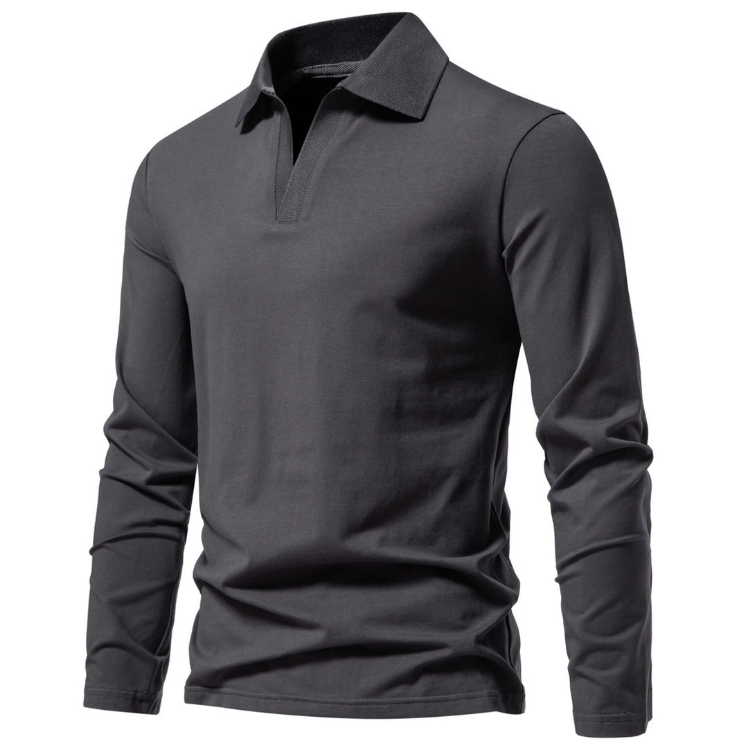 Herren Langarm-Polo mit offenem V-Ausschnitt, feinem Rippenkragen und schmaler Silhouette Shop Nory