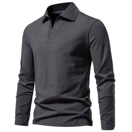 Herren Langarm-Polo mit offenem V-Ausschnitt, feinem Rippenkragen und schmaler Silhouette Shop Nory