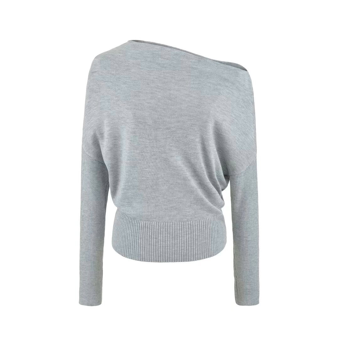 Damen Oversize One-Shoulder Pullover mit Fledermausärmeln und breitem Rippenbund Shop Nory