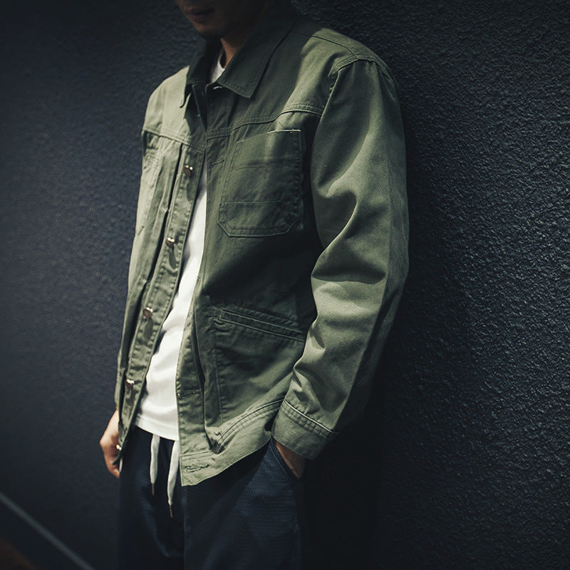 Herren Utility-Hemdjacke aus Canvas mit Pattentaschen und durchgehender Knopfleiste Shop Nory