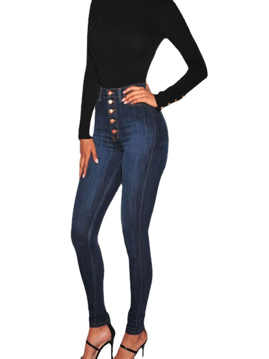 Damen High-Waist Skinny-Jeans mit Knopfdesign und figurbetontem Schnitt
