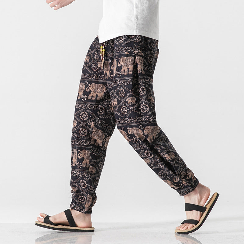 Unisex lässige Boho-Haremshose mit Elefantenmuster, elastischem Bund und Bündchen Shop Nory