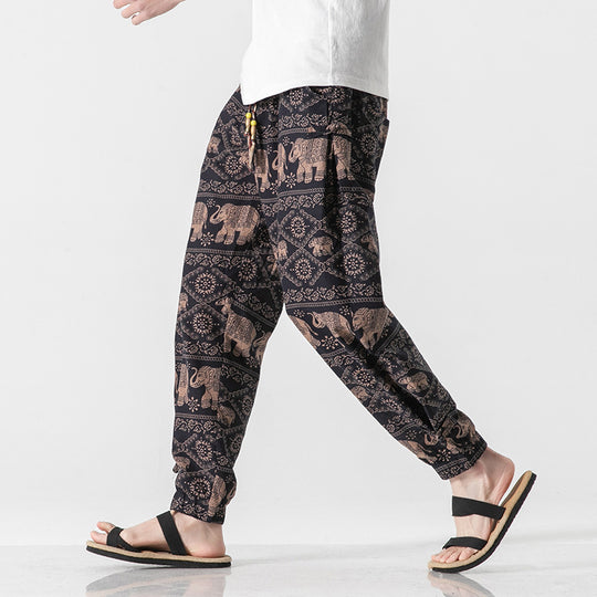 Unisex lässige Boho-Haremshose mit Elefantenmuster, elastischem Bund und Bündchen Shop Nory