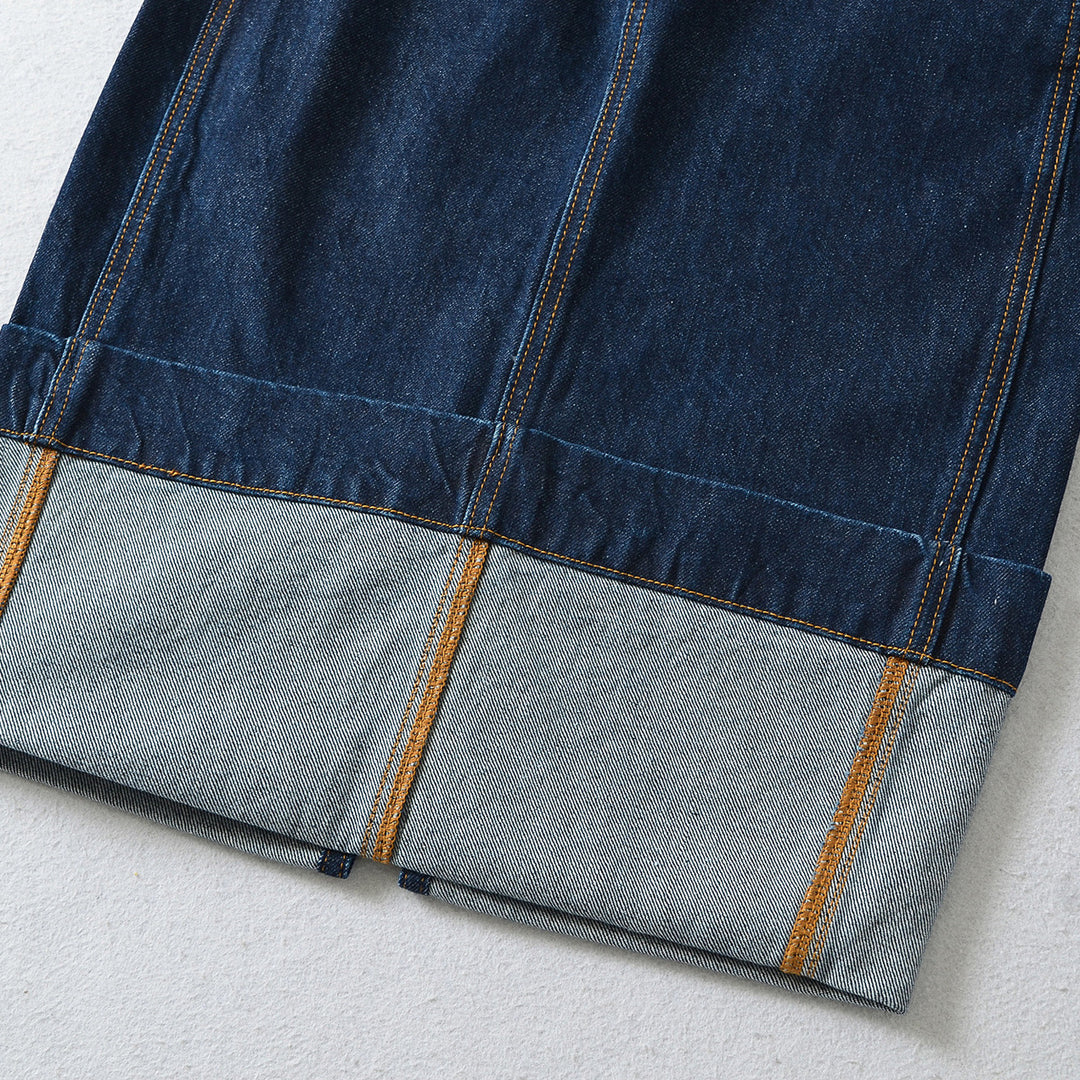 Damen Hochtaillierter Midirock aus Denim mit sichtbaren Nähten und umgeschlagener Saum Shop Nory