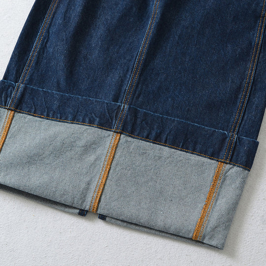 Damen Hochtaillierter Midirock aus Denim mit sichtbaren Nähten und umgeschlagener Saum Shop Nory
