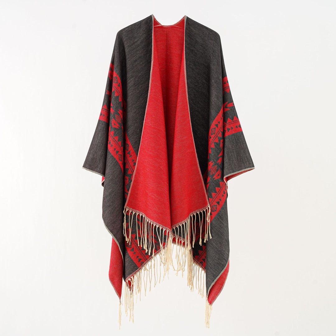 Damen Oversize-Poncho mit Fransen und Jacquardmuster Shop Nory