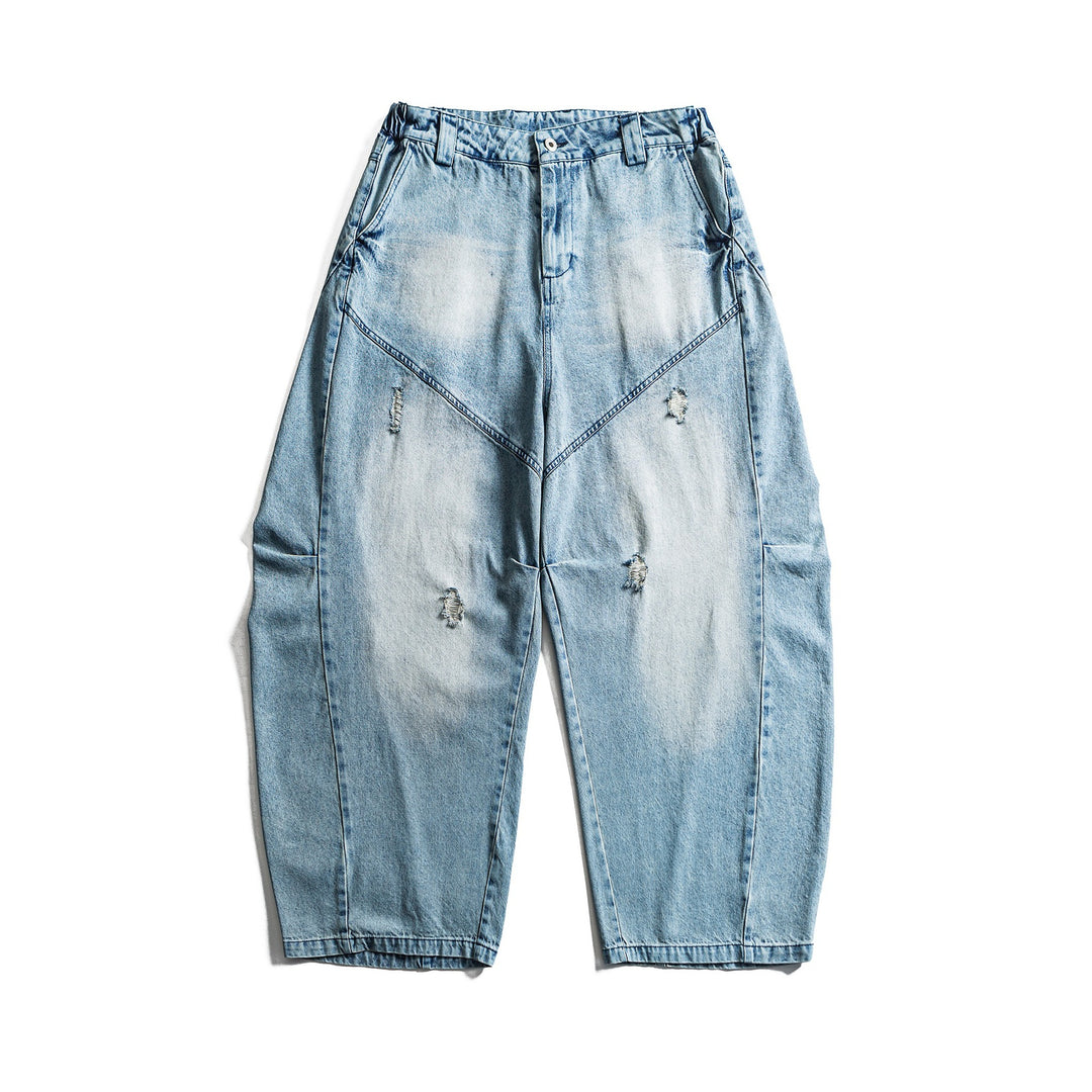 Damen hochgeschnittene weite Denim‑Culotte mit Cargotaschen, Used‑Effekt und elastischem Saum Shop Nory