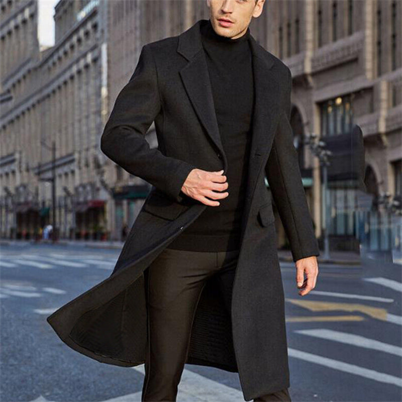 Herren eleganter Wollmantel mit modernem Schnitt und praktischen Taschen
