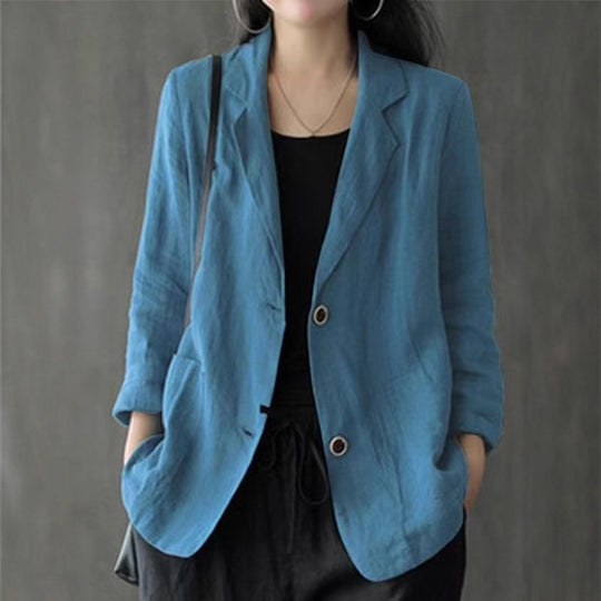 Damen Leinenblazer im lässigen Stil mit lockerer Passform und aufgesetzten Taschen Shop Nory