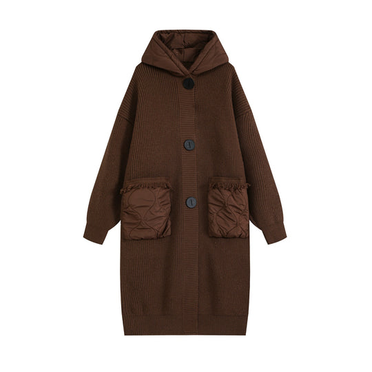 Damen Strick-Mantel mit gesteppter Kapuze und wattierten Taschen Shop Nory