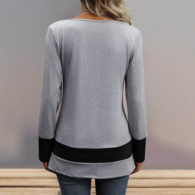 Damen Longsleeve mit tiefem V-Ausschnitt, Zierknopfleiste und Kontrastbordüren Shop Nory