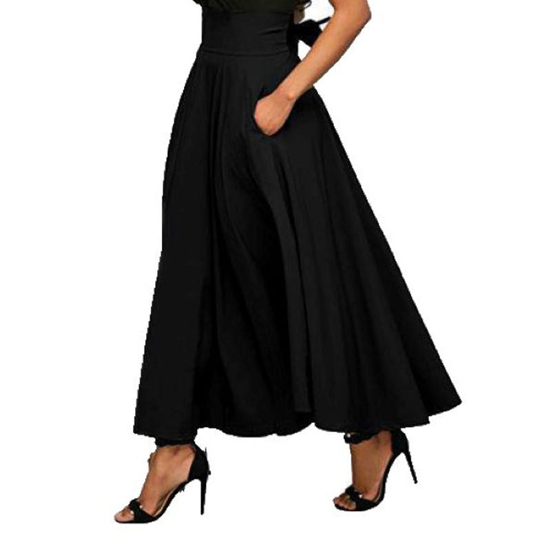 Damen weit geschnittene Palazzo-Hose mit eleganten Taschen und hohem Bund