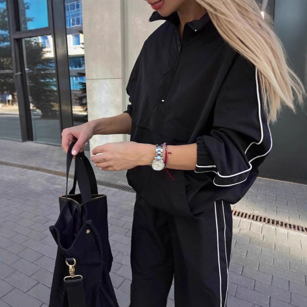 Damen leichtes Half-Zip Windbreaker-Oberteil mit Kängurutasche, elastischen Bündchen und seitlicher Paspel Shop Nory