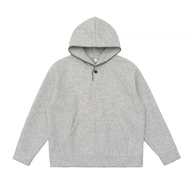 Unisex Oversize Kapuzenpullover aus melierter Fleece‑Mischung mit Henley‑Knopfblende und Kängurutasche Shop Nory