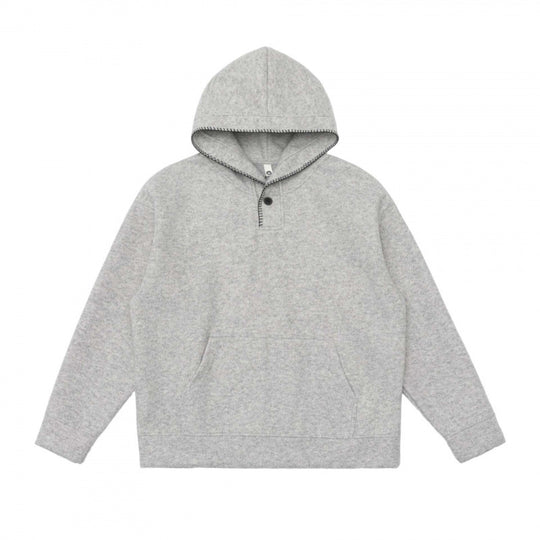 Unisex Oversize Kapuzenpullover aus melierter Fleece‑Mischung mit Henley‑Knopfblende und Kängurutasche Shop Nory