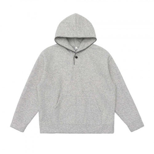 Unisex Oversize Kapuzenpullover aus melierter Fleece‑Mischung mit Henley‑Knopfblende und Kängurutasche Shop Nory