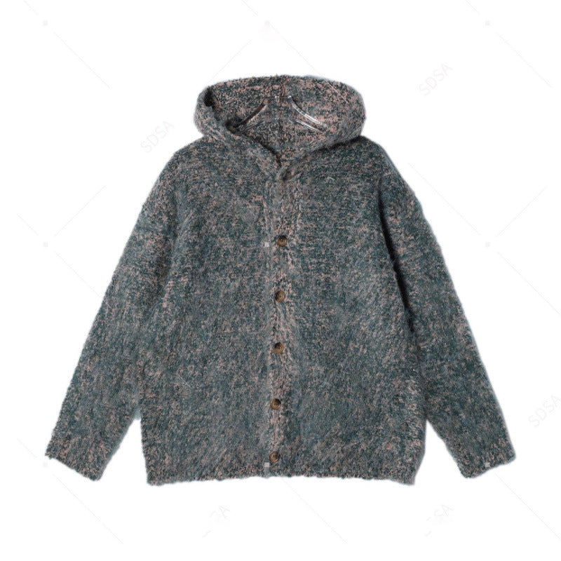 Damen Flauschige Kapuzen-Strickjacke mit Knopfleiste und melierter Bouclé-Optik Shop Nory