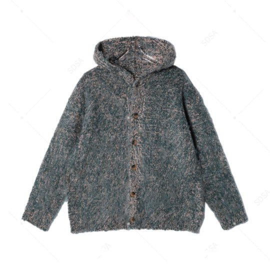 Damen Flauschige Kapuzen-Strickjacke mit Knopfleiste und melierter Bouclé-Optik Shop Nory