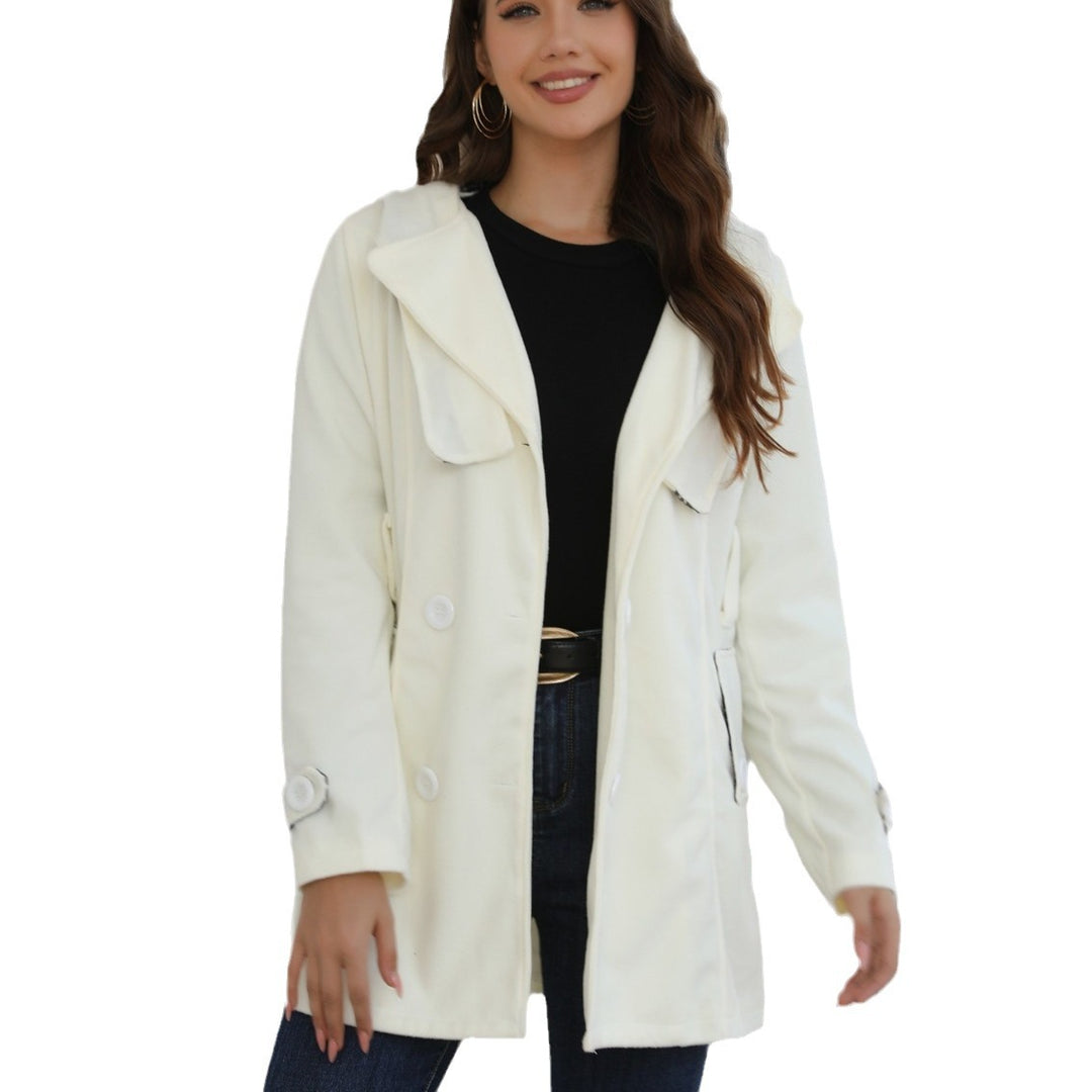 Damen Doppelreihiger Trenchcoat mit Kapuze, Taillengürtel & breitem Revers Shop Nory