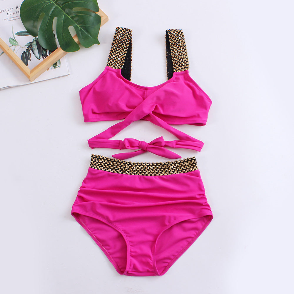 Damen Hochtailliertes Bikini-Set mit stilvollem Wickel-Oberteil