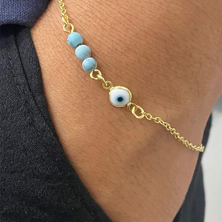 Damen Fußkettchen mit schützendem Augen-Motiv und bunten Edelsteinakzenten Shop Nory