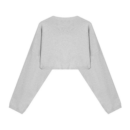 Damen Cropped Strickpullover mit weiten Raglanärmeln und Statement-Schriftzug Shop Nory