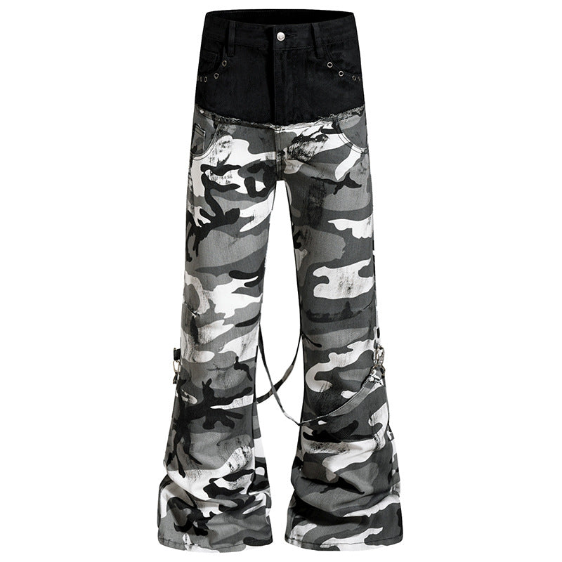 Damen Weite High‑Waist Cargohose im Camouflage‑Look mit Bondage‑Riemen Shop Nory