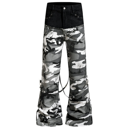 Damen Weite High‑Waist Cargohose im Camouflage‑Look mit Bondage‑Riemen Shop Nory