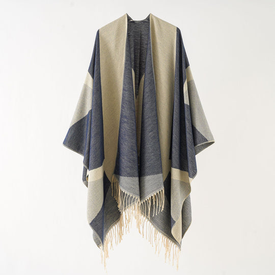 Damen Leichter reversibler Fransen-Umhang aus feiner Wollmischung Shop Nory