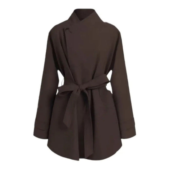 Damen Oversized Wickelbluse mit Stehkragen und Bindegürtel Shop Nory