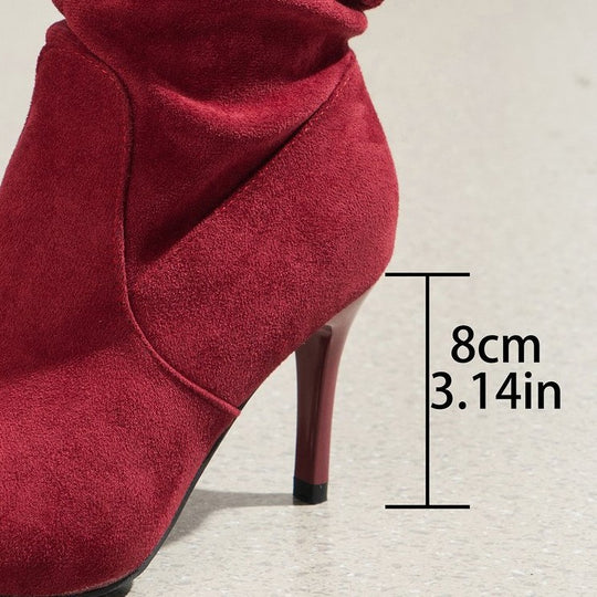 Damen Gestauchte kniehohe Veloursstiefel mit spitz zulaufender Kappe und schlankem Stiletto-Absatz Shop Nory