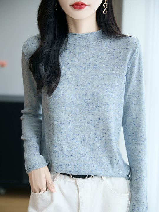 Damen Minimalistischer Nep-Strick-Longsleeve mit kurzem Stehkragen Shop Nory