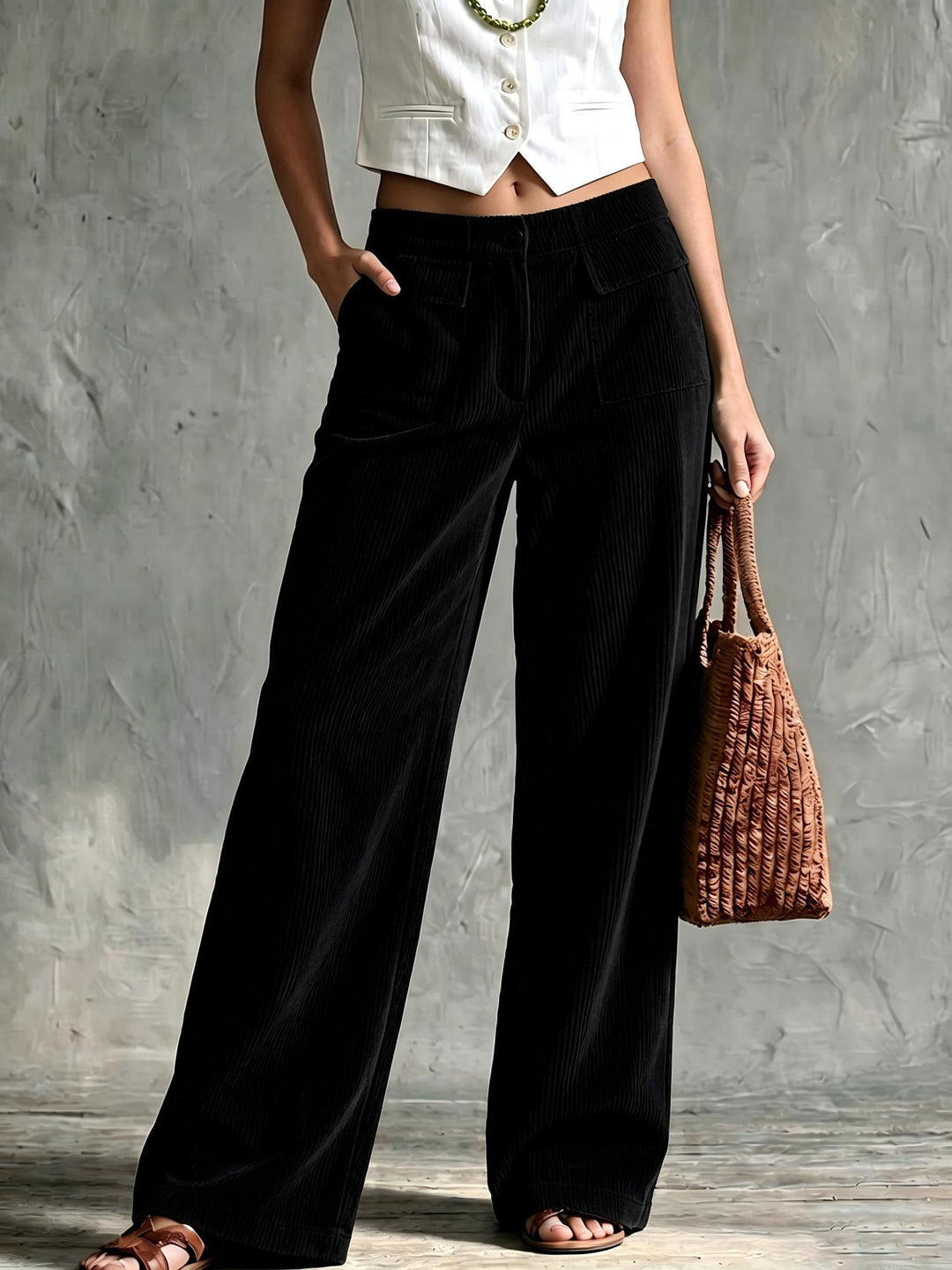 Damen Weite Cord-Palazzohose mit hoher Taille und aufgesetzten Pattentaschen Shop Nory