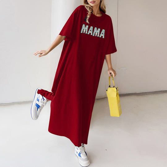 Damen nan florales Statement-Maxikleid im Oversize-T-Shirt-Stil mit Rundhalsausschnitt Shop Nory
