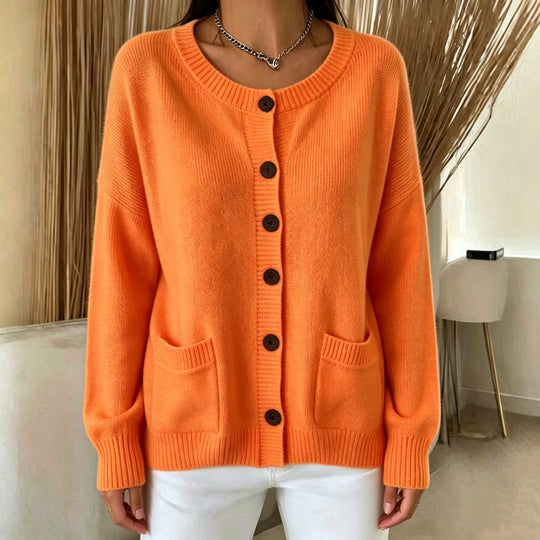 Damen Knopf-Cardigan mit Rundhals, aufgesetzten Taschen und Raglanärmeln Shop Nory