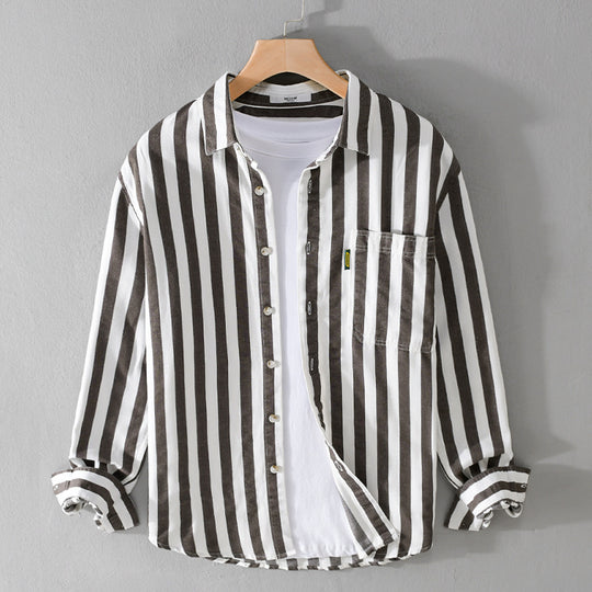Herren Maritim-inspiriertes Streifen-Relax-Overshirt aus weichem Baumwolltwill mit aufgesetzter Brusttasche Shop Nory