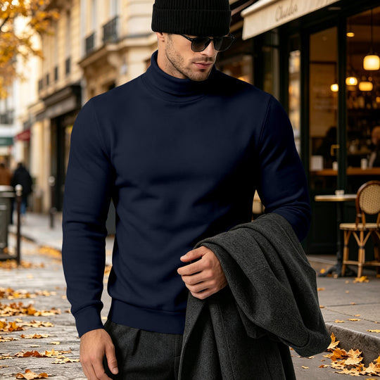 Herren Eleganter Baumwoll-Mix Rollkragenpullover Slim Fit Shop Nory